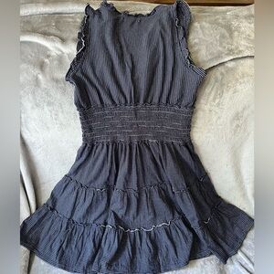 Max studio, midi sun dress, elastic waist band, deep V neck, ruffle trim